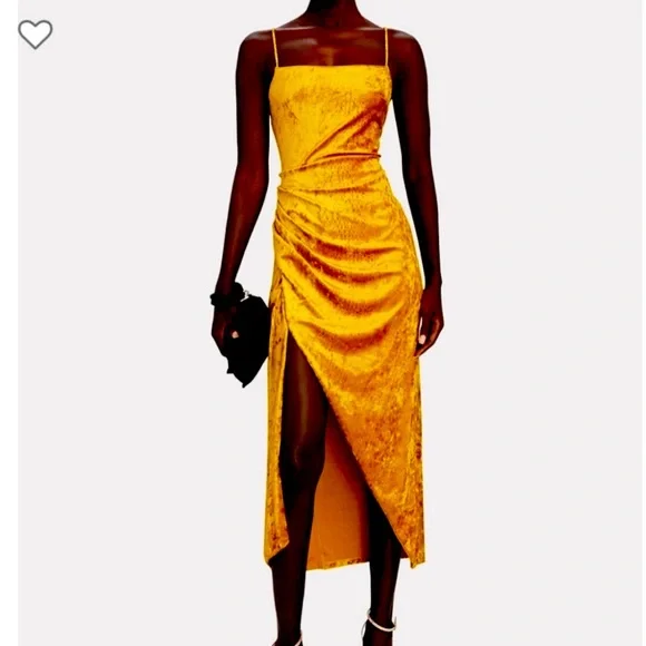 Saylor Velvet Gold High Slit Midi Dress Medium | Color: Gold | Size: M | Pm-35859484's Closet